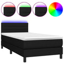vidaXL fekete szövet rugós és LED-es ágy matraccal 100x200 cm