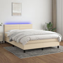 vidaXL krémszínű szövet rugós és LED-es ágy matraccal 140x190cm