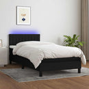 vidaXL fekete szövet rugós és LED-es ágy matraccal 90x200 cm