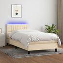 vidaXL krémszínű szövet rugós és LED-es ágy matraccal 90x200 cm