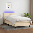 vidaXL krémszínű szövet rugós és LED-es ágy matraccal 100x200 cm