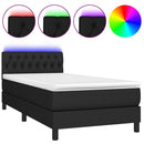 vidaXL fekete szövet rugós és LED-es ágy matraccal 90x190 cm
