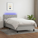 vidaXL világosszürke szövet rugós és LED-es ágy matraccal 100x200 cm