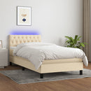 vidaXL krémszínű szövet rugós és LED-es ágy matraccal 100x200 cm