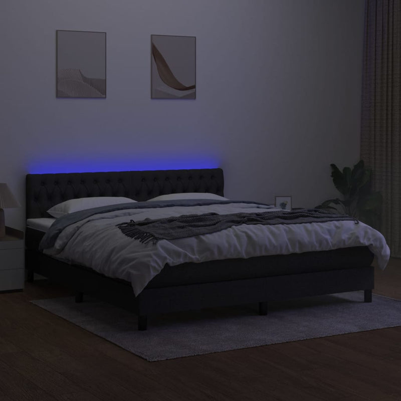 vidaXL fekete szövet rugós és LED-es ágy matraccal 160x200 cm