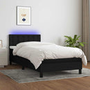 vidaXL fekete szövet rugós és LED-es ágy matraccal 90x200 cm