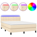 vidaXL krémszínű szövet rugós és LED-es ágy matraccal 140x190cm
