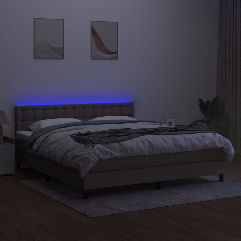 vidaXL tópszínű szövet rugós és LED-es ágy matraccal 180 x 200 cm