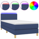 vidaXL kék szövet rugós és LED-es ágy matraccal 90x200 cm