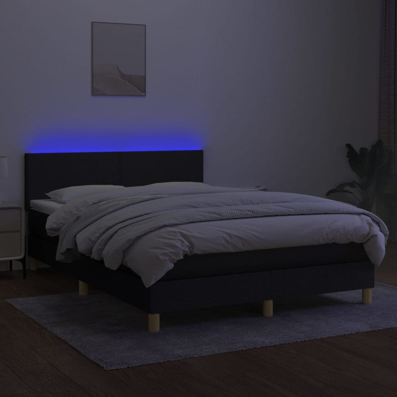 vidaXL fekete szövet rugós és LED-es ágy matraccal 140x190 cm