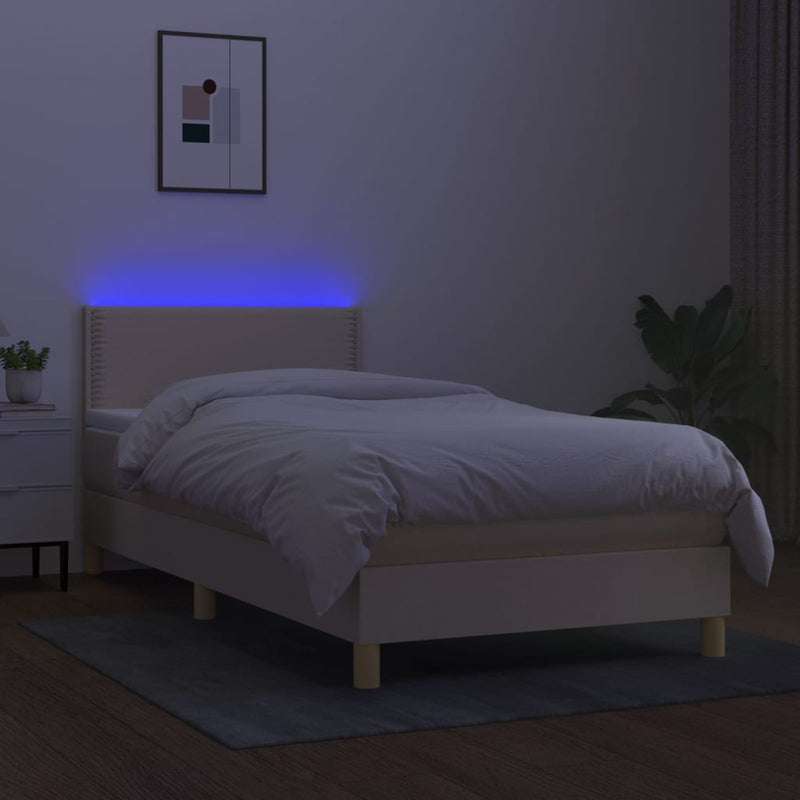 vidaXL krémszínű szövet rugós és LED-es ágy matraccal 90x190 cm