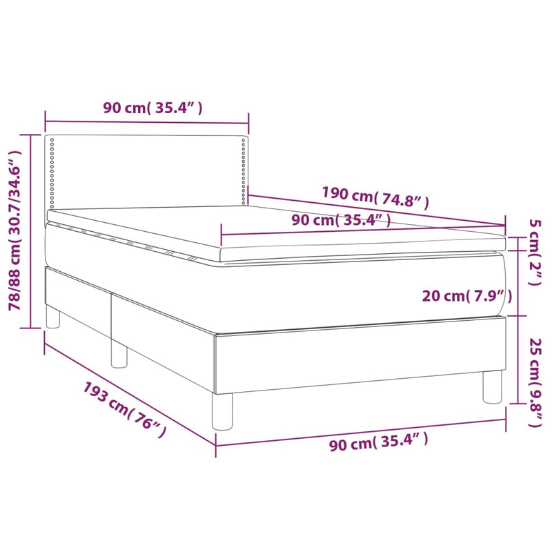 vidaXL krémszínű szövet rugós és LED-es ágy matraccal 90x190 cm