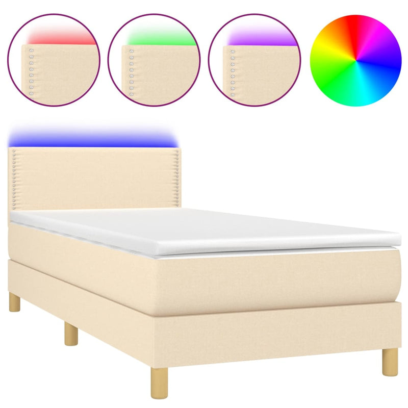 vidaXL krémszínű szövet rugós és LED-es ágy matraccal 90x200 cm