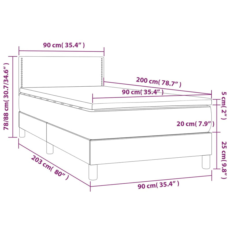 vidaXL krémszínű szövet rugós és LED-es ágy matraccal 90x200 cm
