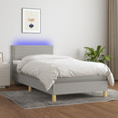 vidaXL világosszürke szövet rugós és LED-es ágy matraccal 100x200 cm