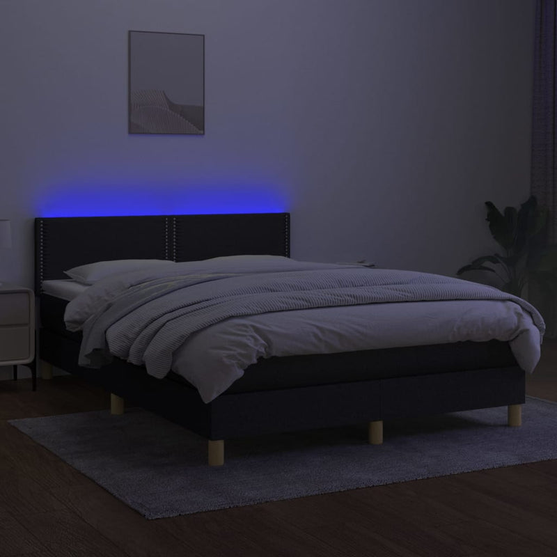 vidaXL fekete szövet rugós és LED-es ágy matraccal 140x190 cm