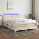 vidaXL krémszínű szövet rugós és LED-es ágy matraccal 140x190cm