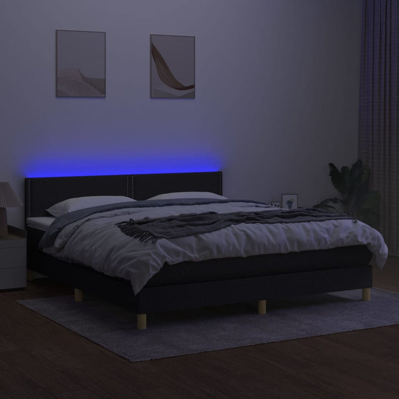 vidaXL fekete szövet rugós és LED-es ágy matraccal 160x200 cm