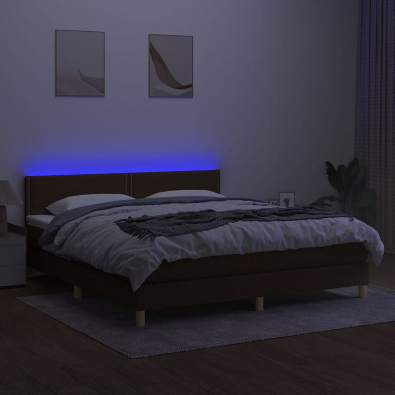 vidaXL barna szövet rugós és LED-es ágy matraccal 160x200 cm