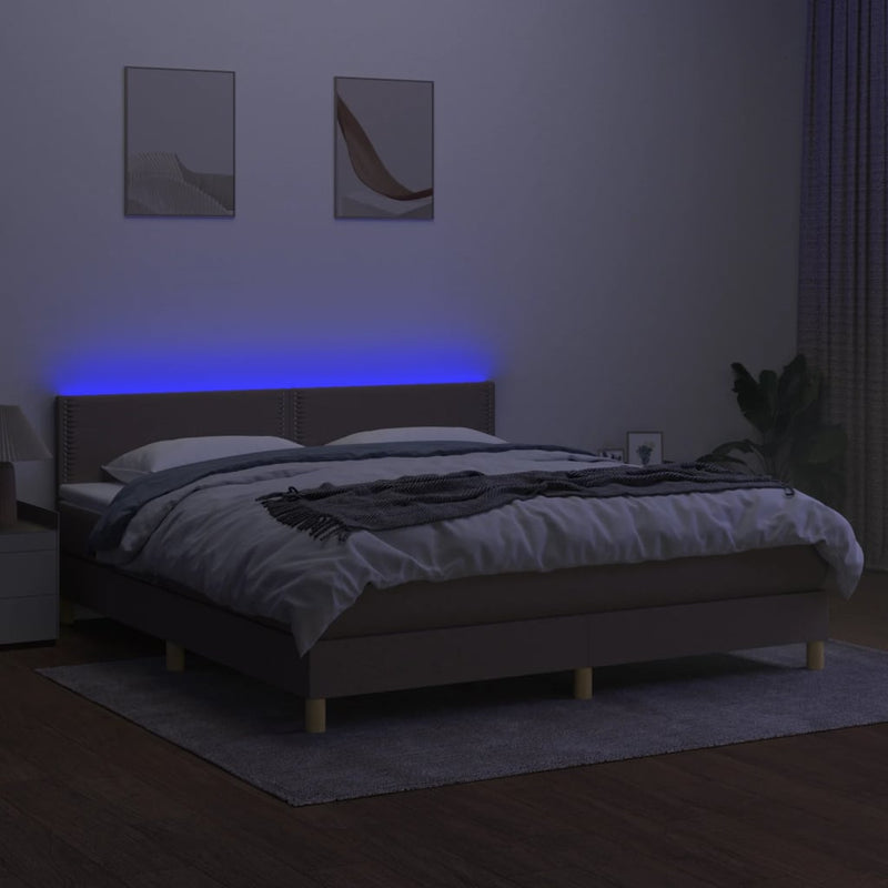 vidaXL tópszínű szövet rugós és LED-es ágy matraccal 180 x 200 cm