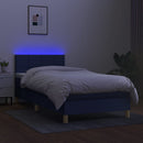 vidaXL kék szövet rugós és LED-es ágy matraccal 90x200 cm