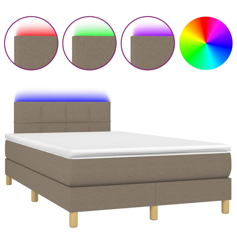 vidaXL tópszínű szövet rugós és LED-es ágy matraccal 120 x 200 cm