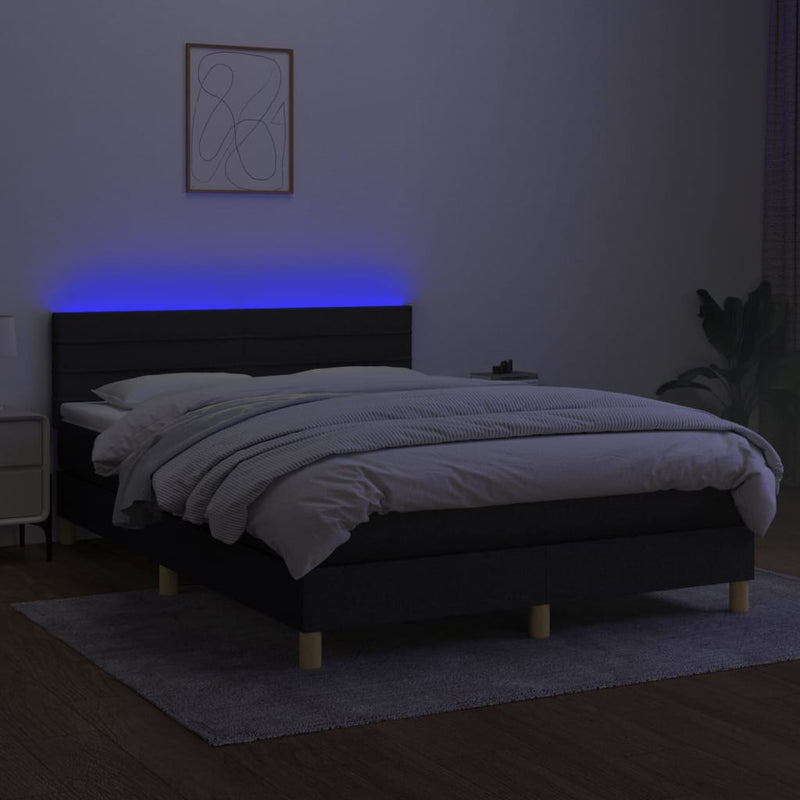 vidaXL fekete szövet rugós és LED-es ágy matraccal 140x190 cm