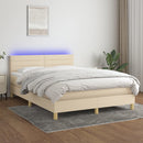 vidaXL krémszínű szövet rugós és LED-es ágy matraccal 140x190cm
