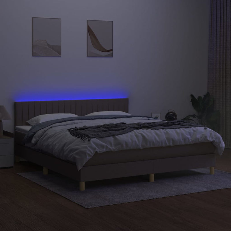 vidaXL tópszínű szövet rugós és LED-es ágy matraccal 180 x 200 cm