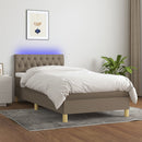 vidaXL tópszínű szövet rugós és LED-es ágy matraccal 90x190 cm