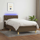 vidaXL barna szövet rugós és LED-es ágy matraccal 90x200 cm