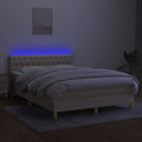 vidaXL krémszínű szövet rugós és LED-es ágy matraccal 140x190cm