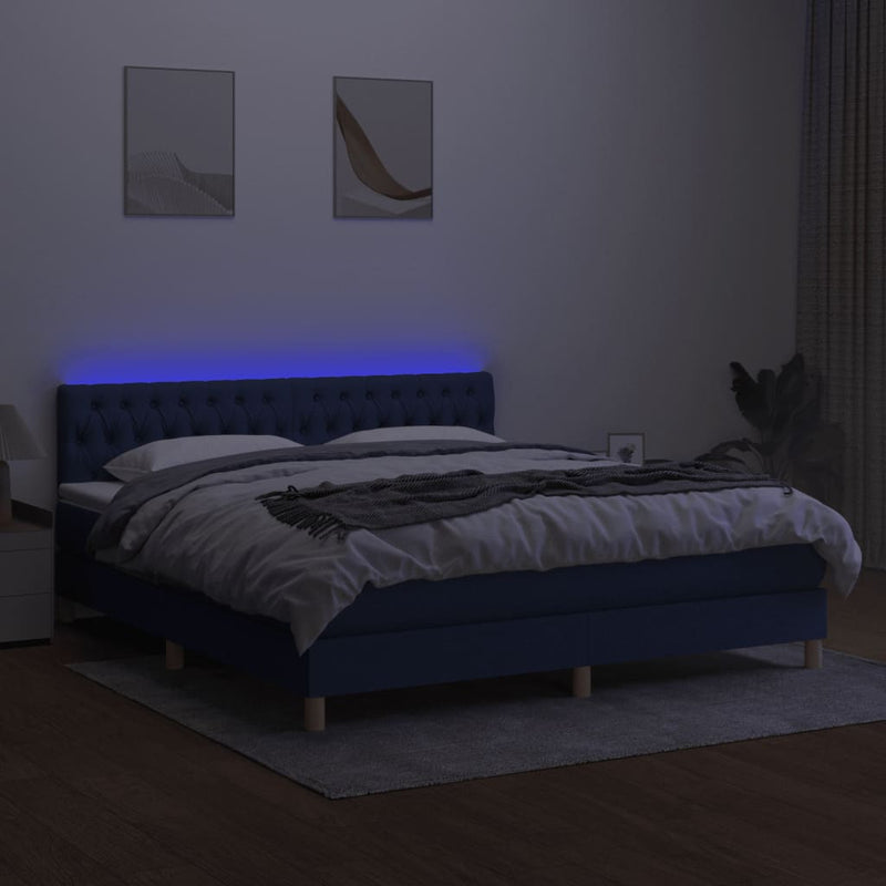 vidaXL kék szövet rugós és LED-es ágy matraccal 160x200 cm