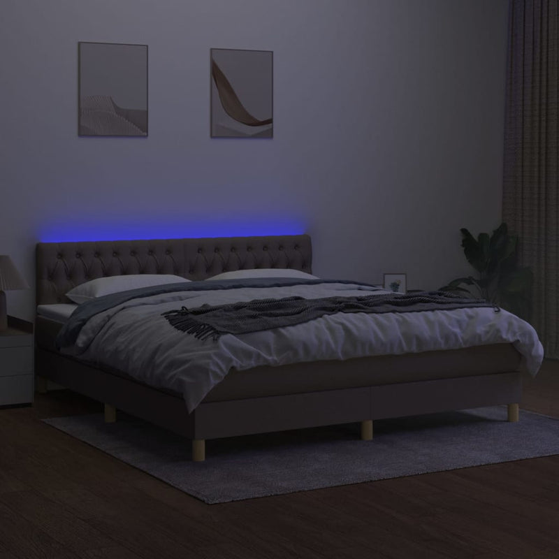 vidaXL tópszínű szövet rugós és LED-es ágy matraccal 180 x 200 cm
