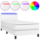 vidaXL fehér műbőr rugós ágy matraccal és LED-del 90x190 cm