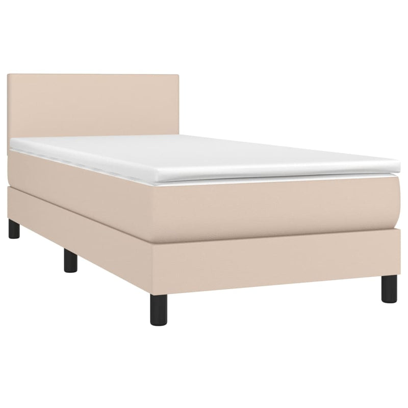 vidaXL cappuccino színű műbőr rugós ágy matraccal és LED-del 90x190 cm
