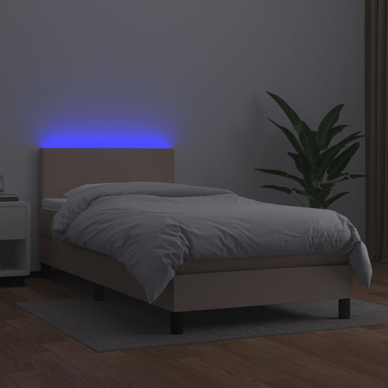 vidaXL cappuccino színű műbőr rugós ágy matraccal és LED-del 90x190 cm