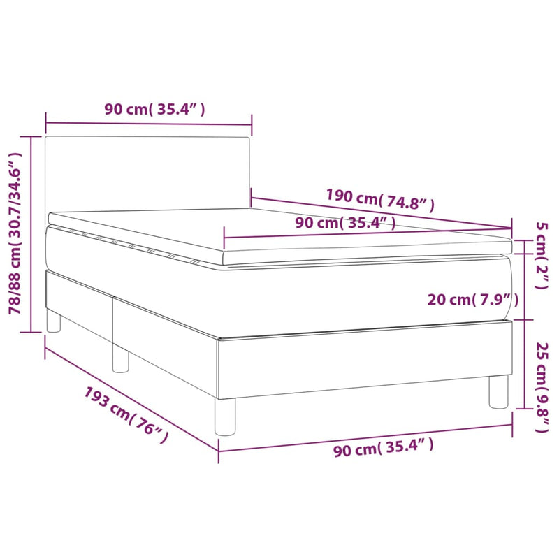 vidaXL cappuccino színű műbőr rugós ágy matraccal és LED-del 90x190 cm
