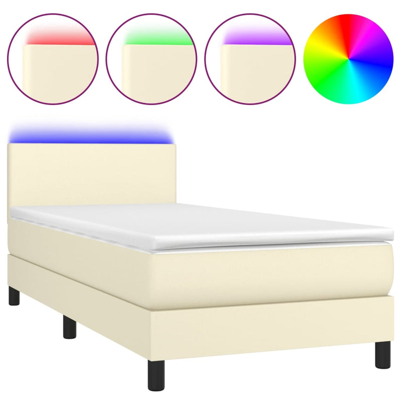vidaXL krémszínű műbőr rugós ágy matraccal és LED-del 90x200 cm