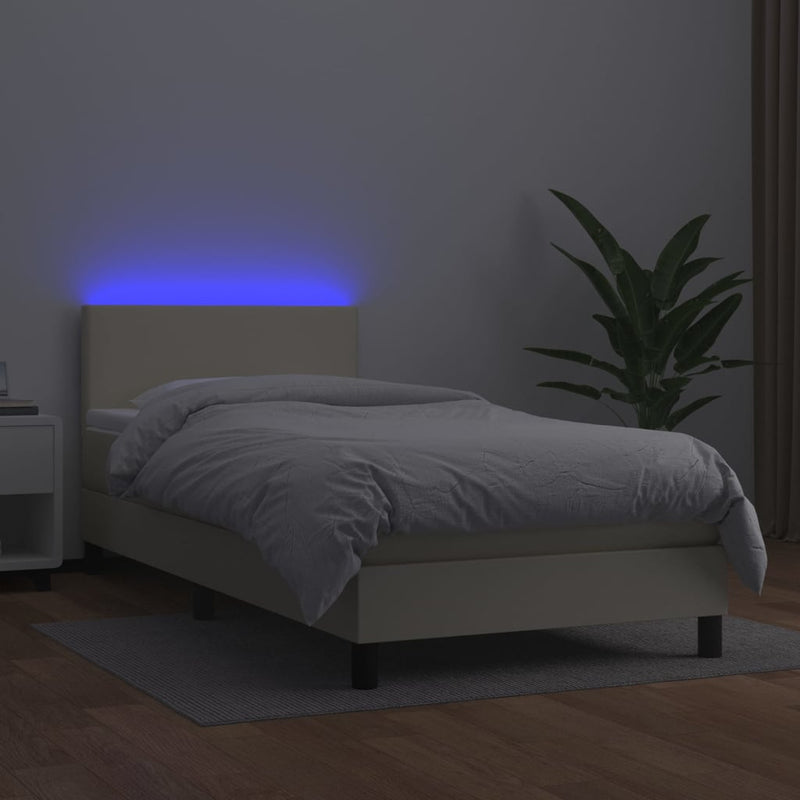 vidaXL krémszínű műbőr rugós ágy matraccal és LED-del 90x200 cm