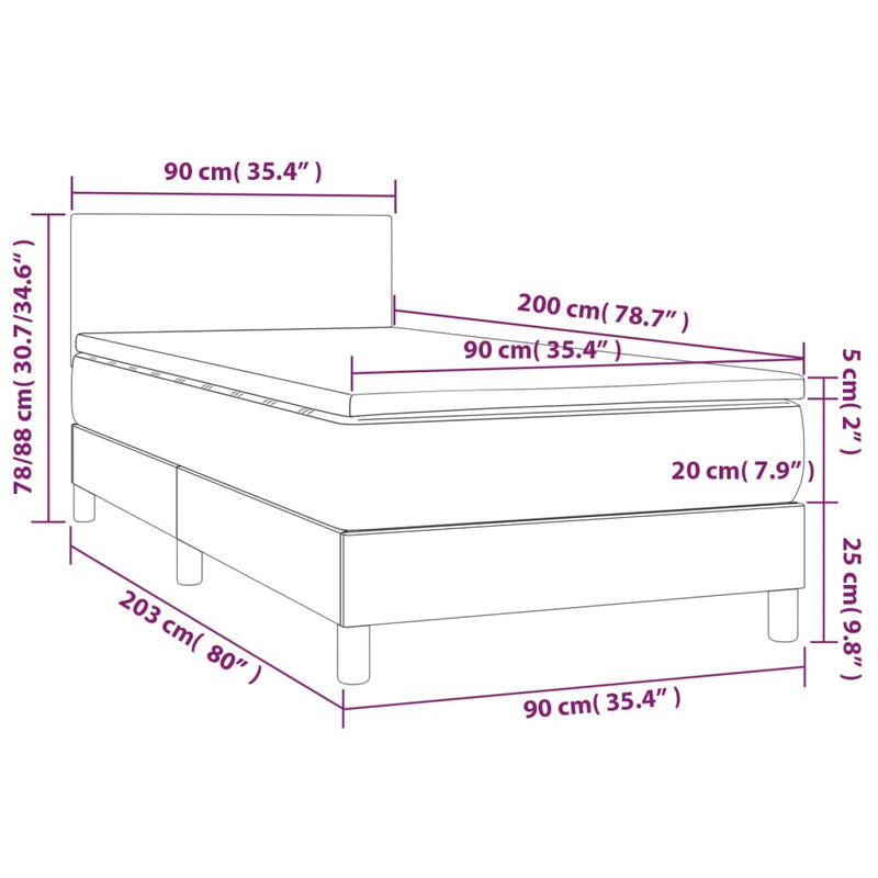 vidaXL krémszínű műbőr rugós ágy matraccal és LED-del 90x200 cm