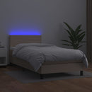 vidaXL cappuccino színű műbőr rugós ágy matraccal és LED-del 90x200 cm