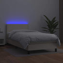 vidaXL krémszínű műbőr rugós ágy matraccal és LED-del 100x200 cm