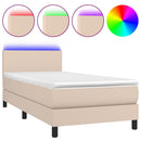 vidaXL cappuccino színű műbőr rugós ágy matraccal és LED-del 100x200cm