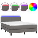 vidaXL szürke műbőr rugós ágy matraccal és LED-del 140x190 cm