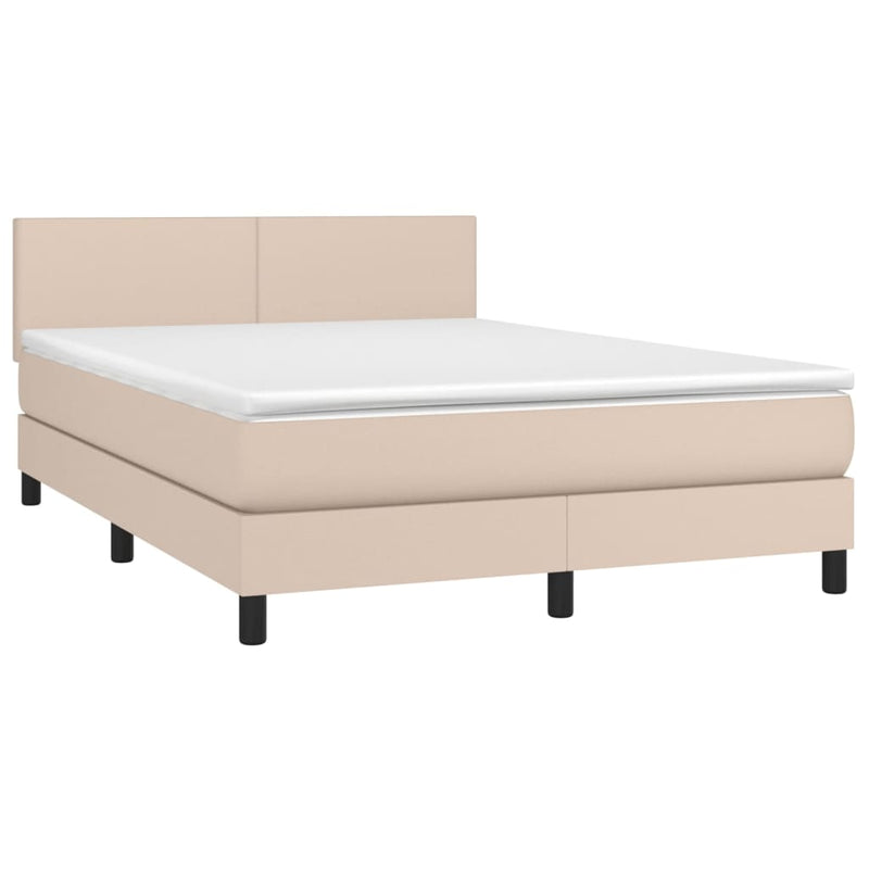 vidaXL cappuccino színű műbőr rugós ágy matraccal és LED-del 140x190cm