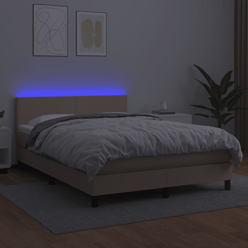 vidaXL cappuccino színű műbőr rugós ágy matraccal és LED-del 140x190cm
