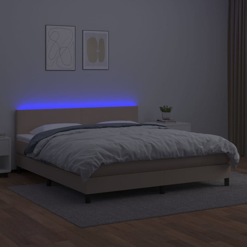 vidaXL cappuccino színű műbőr rugós ágy matraccal és LED-del 160x200cm