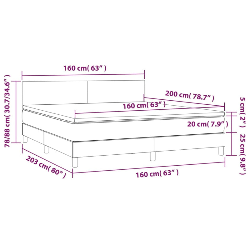 vidaXL cappuccino színű műbőr rugós ágy matraccal és LED-del 160x200cm