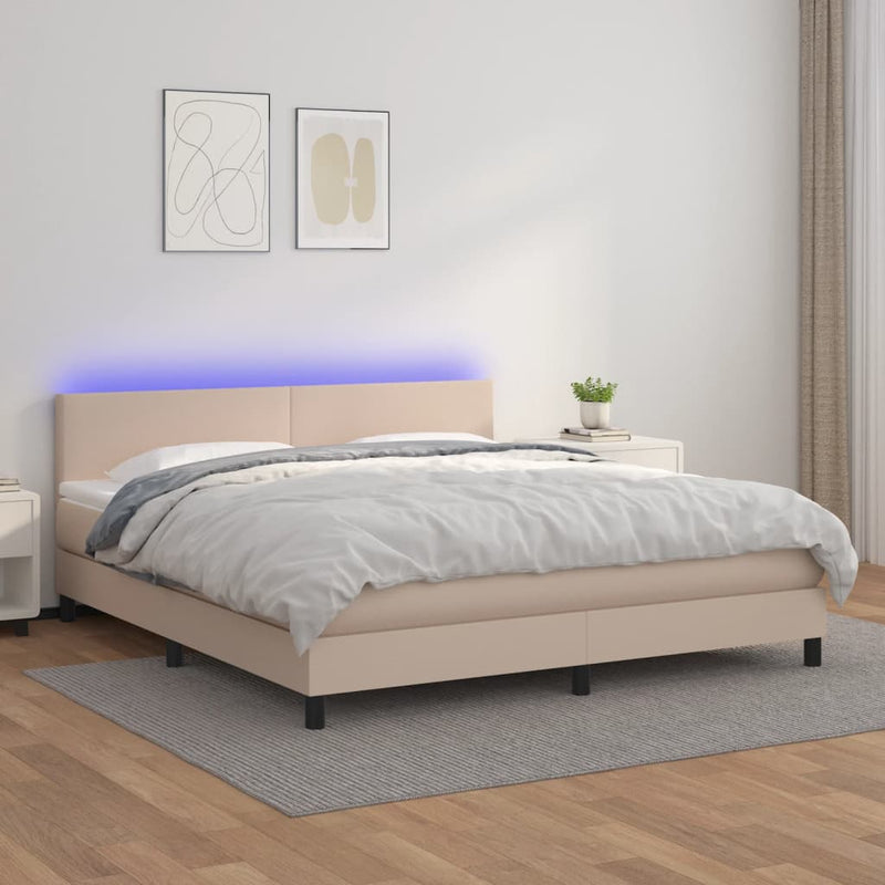 vidaXL cappuccino színű műbőr rugós ágy matraccal és LED-del 160x200cm
